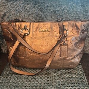 Coach Gold Embossed Signature Gallery Leather Tote Bag